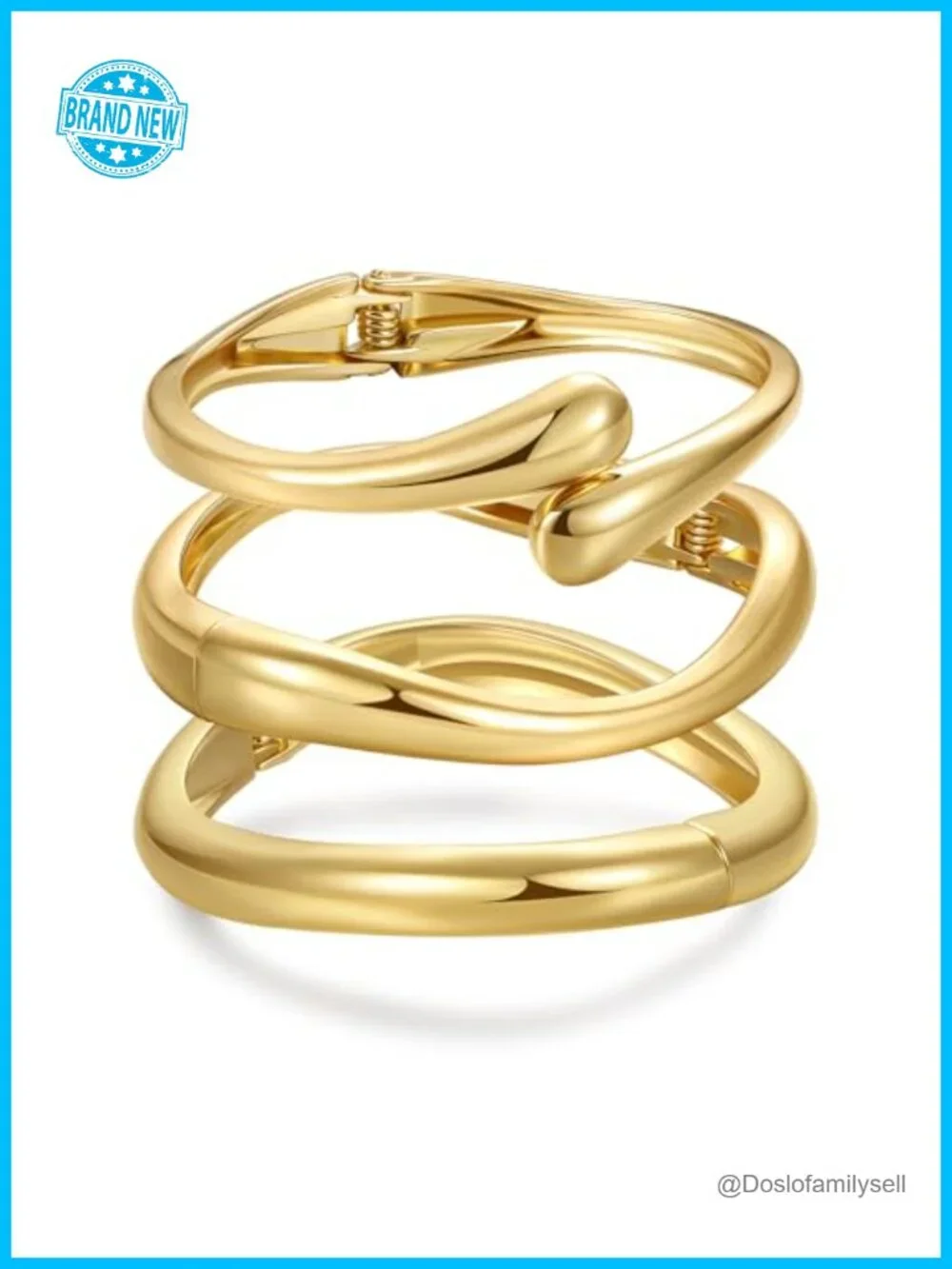 3Pcs Chunky Gold Bangle Bracelets Set, Alloy Steel Gold Plated Stackable Cuff